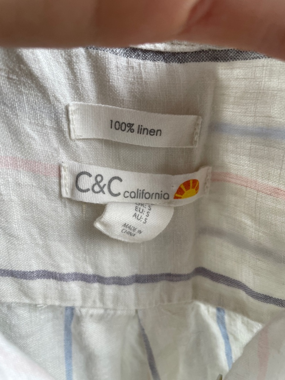 C&C California 100% Linen White Sleeveless Button-Front Coastal Striped Top - Picture 6 of 8